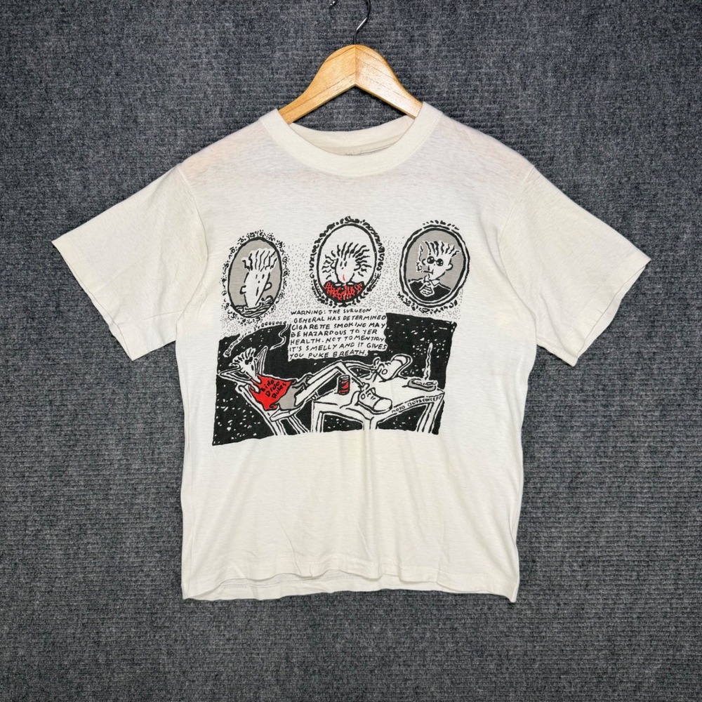 Vintage Fido Dido Graphic T-Shirt White Anti Smoking Comic 80s 90s Mens Small